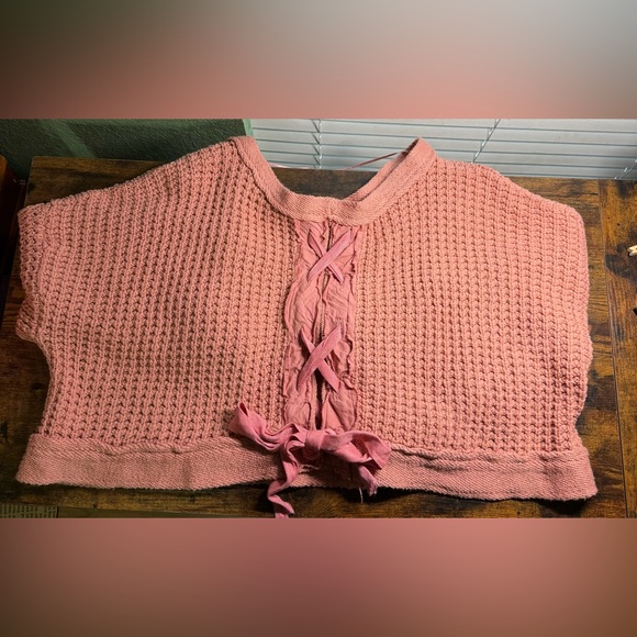 Free People Maybe Baby Pullover Sweater chunky knit lace up back - Picture 9 of 9